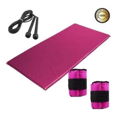 Imagem de Kit Academia Rosa - Colchonete + Corda+ Caneleira 2Kg - Cheers