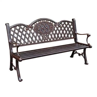 Imagem de CLoxks Bancos de pátio externo de 150 cm com encosto e apoio de braço, banco de jardim de metal de alumínio fundido durável, banco de parque ao ar livre para varanda e varanda à beira da piscina