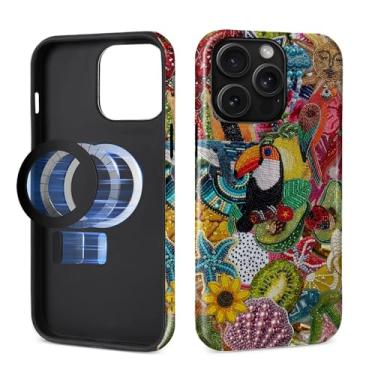 Imagem de MQJCYB Capa magnética para iPhone 14 Pro, compatível com Magsafe Hybrid Heavy Duty 2 em 1 Capa brilhante resistente à prova de choque para iPhone 14 Pro - colagem de estrelas do mar de pássaro