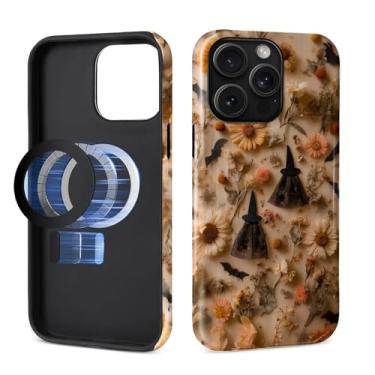 Imagem de MQJCYB Capa magnética para iPhone 15 Pro Max, compatível com MagSafe Hybrid Heavy Duty 2 em 1 Capa brilhante resistente à prova de choque capa brilhante Halloween Witches Bordado