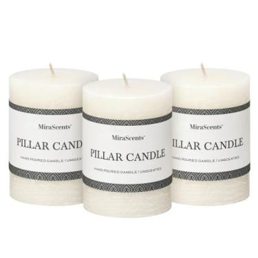 Imagem de Pillar Candles MIRASCENTS 3x4cm, branco, conjunto de 3 sem perfume