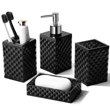 Imagem de Conjunto de acessórios de banheiro RYTOXILO Black, 4 pacotes de acríli
