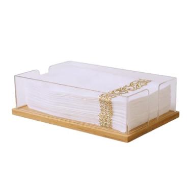 Imagem de Suporte de guardanapo transparente, suporte de toalha de papel acrílico e de madeira, bandeja de suporte de toalha de hóspede para banheiro, acessórios de bancada para casa, hotel, escritório, cozinha