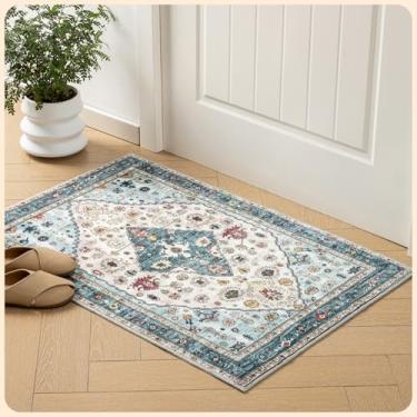 Imagem de Istana Tapete de área 5 x 10 cm - tapete lavável branco creme e azul 2x4 antiderrapante - tapete para sala de estar que aceita animais de estimação - Tapetes laváveis para quarto - Tapetes dobráveis