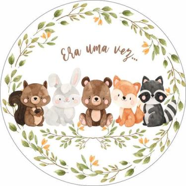 Imagem de Painel de Lona Redondo Era Uma Vez Animais Floresta - Fabrika De Festa