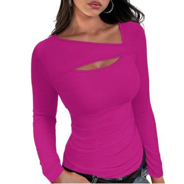 Imagem de Top XIEERDUO, casual, justo, canelado, roxo, vermelho, feminino