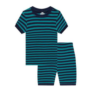 Imagem de Pijama Family Feeling listrado azul de manga curta 100% algodão