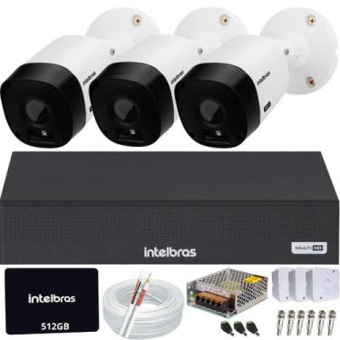 Imagem de Kit 3 Câmeras Intelbras vhl 1120b Dvr Mhdx 4 Canais Ssd 512gb