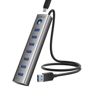 Imagem de ORICO Hub USB de 7 portas de alumínio com cabo de 1,64 m, vários hub USB 3.0, transferência de dados de 5 Gbps, porta tipo C 5V 3A, divisor UBS-A para PC, laptop, desktop