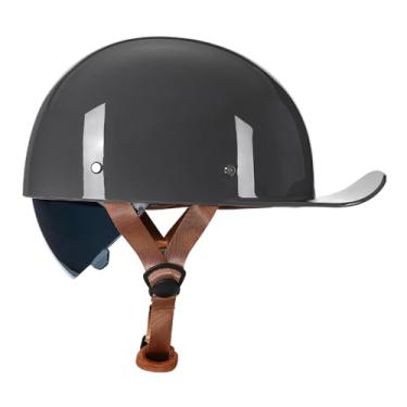 Imagem de Woljay Capacete de beisebol vintage retrô aberto para motocicleta, meio capacetes com lente pull-down para homens e mulheres, boné de ciclomotor, jet scooter, Street Cruiser, certificado DOT (cinza