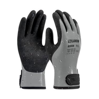 Imagem de Luvas de trabalho de inverno impermeáveis LANON, revestidas com látex duplo, luvas de freezer com isolamento térmico para clima frio, resistente, aderência antiderrapante, fecho de pulso, cinza, P