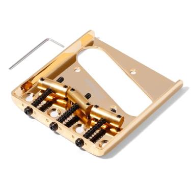 Imagem de Wilkinson WOT01 2-1/8 polegadas (54 mm) Vintage Telecaster Guitar Bridge Brass 3-Saddles Ponte Fixa para Guitarra Elétrica Estilo TL (WOT01 Ouro)