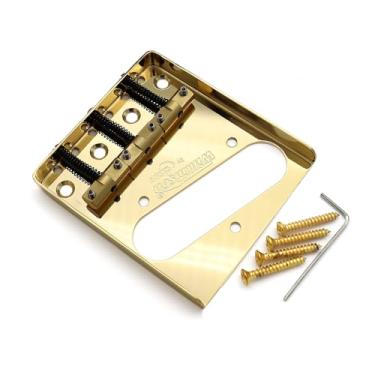 Imagem de WTB Vintage Telecaster Bridge 3 selas de latão compensado para guitarra elétrica Fender Tele Style | Entonação precisa e aparência elegante (dourada)