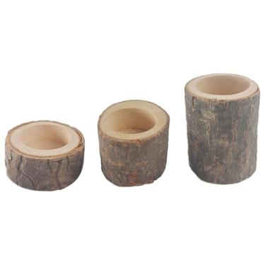 Imagem de Runseaway Conjunto de 3 castiçais de luz de chá de madeira personalizados, suportes de luz de chá votivos de madeira rústica para centros de mesa de casamento, festas de aniversário, decoração de casa