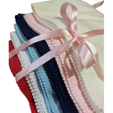 Imagem de Manta Cueiro de Malha 100% Algodão para Bebê 70x80 cm – Cueiro com Pompom, Toque Macio e Hipoalergênico, Ideal para Berço, Carrinho, Colo e Enxoval - Marinho