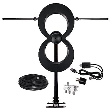 Imagem de Antennas Direct Antena de TV ClearStream MAX-XR UHF VHF completa para ambientes internos e externos, multidirecional, alcance de 60 milhas – com cabo, mastro, amplificador, divisor