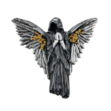 Imagem de Escultura Anjo Negro De Parede 17 Cm Em Resina