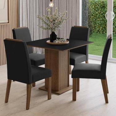 Imagem de Conjunto Sala de Jantar Tampo de Madeira 4 Cadeiras Rustic/Preto/Oxfor
