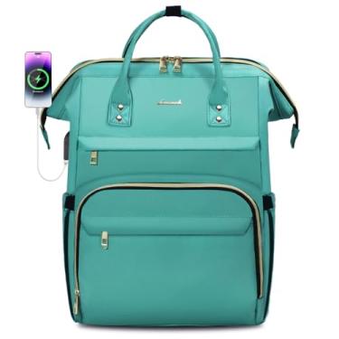 Imagem de Mochila para laptop feminina moderna bolsa de viagem bolsa de trabalho para computador com porta USB, verde claro, 40 cm