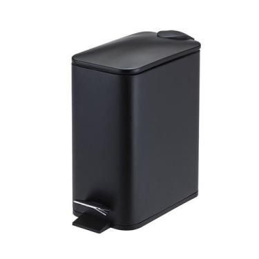 Imagem de Lixeira com Pedal 5L Branca Preta Metal e Amortecedor Slim - Rio Home,