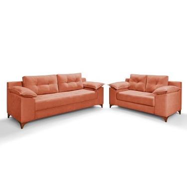 Imagem de Conjunto Sofá Ibiza 2 e 3 Lugares Luxo Aveludado Pompéia Casa Imperial (Pompéia Goiaba 207)