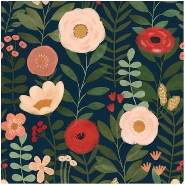 Imagem de HAOKHOME Papel de parede floral removível Boho papel de parede removível para banheiro azul marinho/rosa/vermelho papel de contato 44 x 10 m