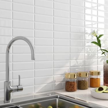 Imagem de FunStick 15 folhas à prova d'água branco descascar e colar em azulejos para cozinha Backsplash adesivos de azulejo de parede autoadesivos para cozinha banheiro chuveiro branco 30,5 x 30,5 cm