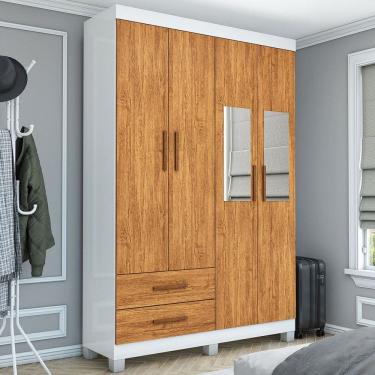 Imagem de Guarda-Roupa Solteiro Genova 4 Portas 2 Gavetas com Espelho 22113 Branco/Cinamomo - Carioca Móveies