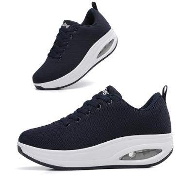 Imagem de Oude Tênis Feminino Azul Marinho Para Caminhada, Confortável, Calçado De Trabalho Mulheres, Viagens, Solado 2" Com Amortecimento Ar, Tamanho 9,5