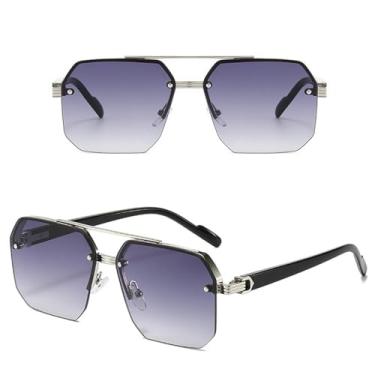 Imagem de JRLLFD Óculos de sol masculinos de metal, meia armação, estilo Rice Nails, casual, retrô, esportivo ao ar livre (cinza prateado)