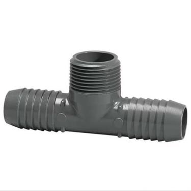 Imagem de Encaixe em T de farpa de PVC de 2,5 cm – inserção farpada x inserção farpada x adaptador macho MNPT de 2,5 cm – Conector de mangueira de PVC Schedule 40 para sistemas de irrigação, encanamento e linha