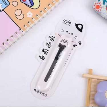 Imagem de Oula Estiletes Decorativos com Desenho de Gato, Conjunto com 3 Peças, Cores Rosa, Azul e Branco, Lâmina Retrátil (Preto)