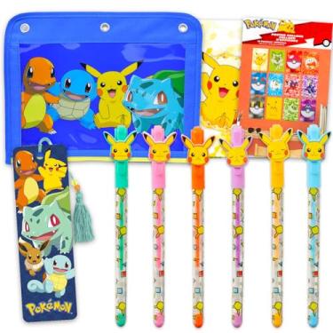Imagem de Nintendo Conjunto de materiais escolares Pokémon – Conjunto de instrumentos de escrita Pikachu, bolsa, colagem de pôster, além de marcador, mais | Pokemon de volta às aulas para crianças