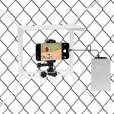 Imagem de Suporte de cerca de celular com sombra, kit de montagem para gamechanger para iPhone, telefones, GoPro e outras câmeras de ação, para gravação de beisebol, softbol e jogos de tênis (branco)