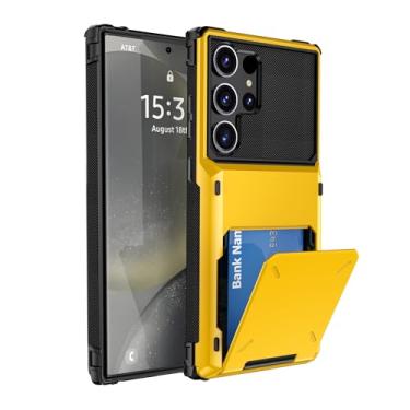 Imagem de SORAKA Capa para Samsung Galaxy S24 Ultra com suporte para cartão PC TPU 2 em 1 capa bumper de camada dupla à prova de choque pode conter 5 cartões amarelos