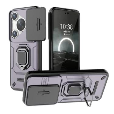 Imagem de SORAKA Capa para Huawei Pura 70 Pro com suporte para anel e tampa deslizante para câmera Capa Huawei Pura 70 Pro com placa de metal para suporte magnético para carro Capa de camada dupla em PC e TPU
