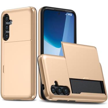Imagem de SORAKA Capa para Samsung Galaxy A55 5G com suporte de cartão PC e TPU camada dupla 2 em 1 capa à prova de choque dourada