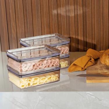 Imagem de Kit 2 Porta Frios com Tampa Duplo 770ml Para Queijo Presunto Pote Hermético Mantimentos Acrilico (KIT C/ 4UN)