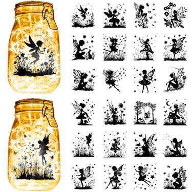 Imagem de CREATCABIN 24 peças de decoração de pote de pedreiro de fadas silhuetas, decalque recortado, enfeite para scrapbook, kit de artesanato, decalques de arte, mural, casa, jardim, janelas, paredes