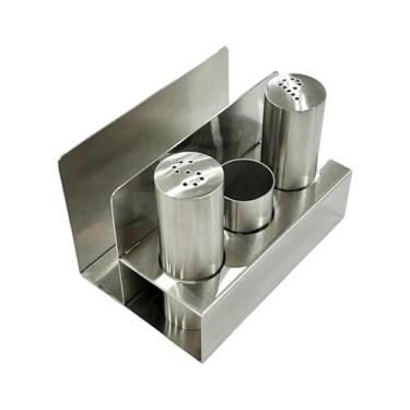 Imagem de KiBcsLic Conjunto de saleiro e pimenteiro, potes de condimentos com base, acessórios, porta-palitos com porta-guardanapos para cozinha e mesa de jantar, aÇo InoxidÁvel