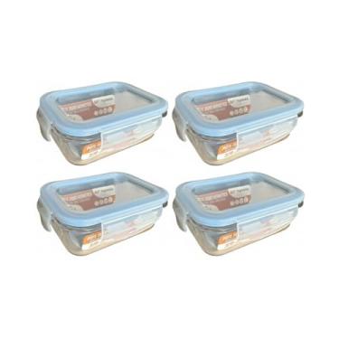 Imagem de Kit 4 Potes Herméticos de Vidro 370ml com Tampa de Silicone Freezer, Micro-ondas e Lava-louças