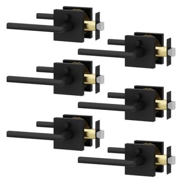 Imagem de Okun Mirra Pacote com 6 maçanetas de privacidade para banheiro e quarto com botão interior reversível em preto fosco