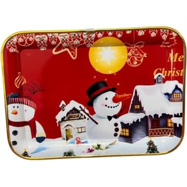 Imagem de Bandeja Retangular Estampa Natal 30x21cm Prato borda dourada C7