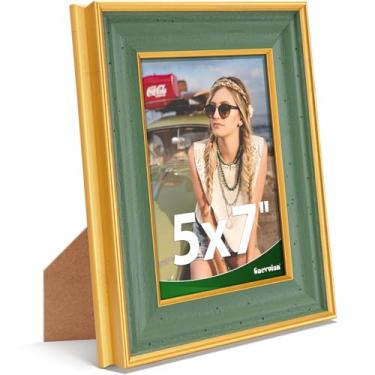 Imagem de Gaevuian Porta-retrato 12 x 18 cm, acabamento antigo, moldura para fotos 12 x 18 cm com vidro temperado para parede ou mesa, decoração de parede emoldurada vintage 12 x 18 cm, verde, 1 pacote