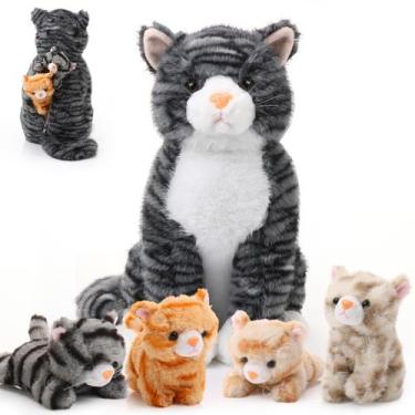 Imagem de Animal de pelúcia Hydren Cat Mommy com 4 gatinhos de 35 cm para crianç