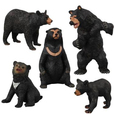 Imagem de Conjunto de estatuetas Black Bear Family, 5 peças em miniatura realista