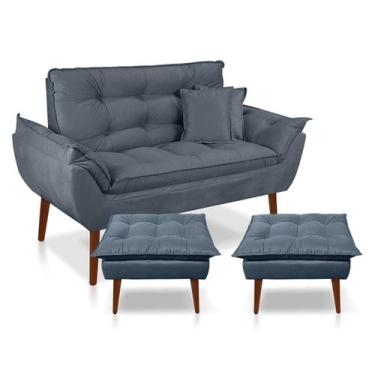 Imagem de Kit Poltrona Decorativa Namoradeira 2 Puffs Opala e 2 Almofadas Suede 