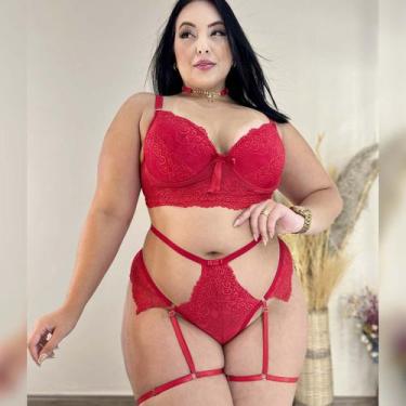 Imagem de Conjunto Lingerie Plus Size Choker Sexy - Like4you, 48, Vermelho
