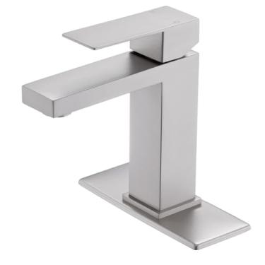 Imagem de WINKEAR Torneira de banheiro de níquel escovado, torneira de pia de banheiro de aço inoxidável com tampa de drenagem pop-up e mangueiras de água, torneira de banheiro fácil de instalar 1 orifício para