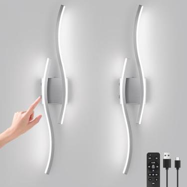 Imagem de EIDEARAY Arandelas de parede LED modernas com duas arandelas de parede reguláveis alimentadas por bateria, luz de parede LED sem fio 3000K-6500K com controle remoto, lâmpada de parede interna sem fio